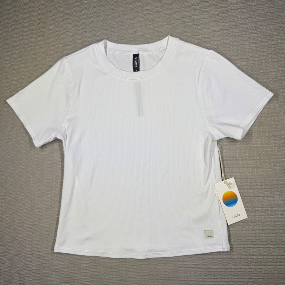 Vuori Womens S/S Pose Ribbed Fitted Tee White VW169 Size Large NWT